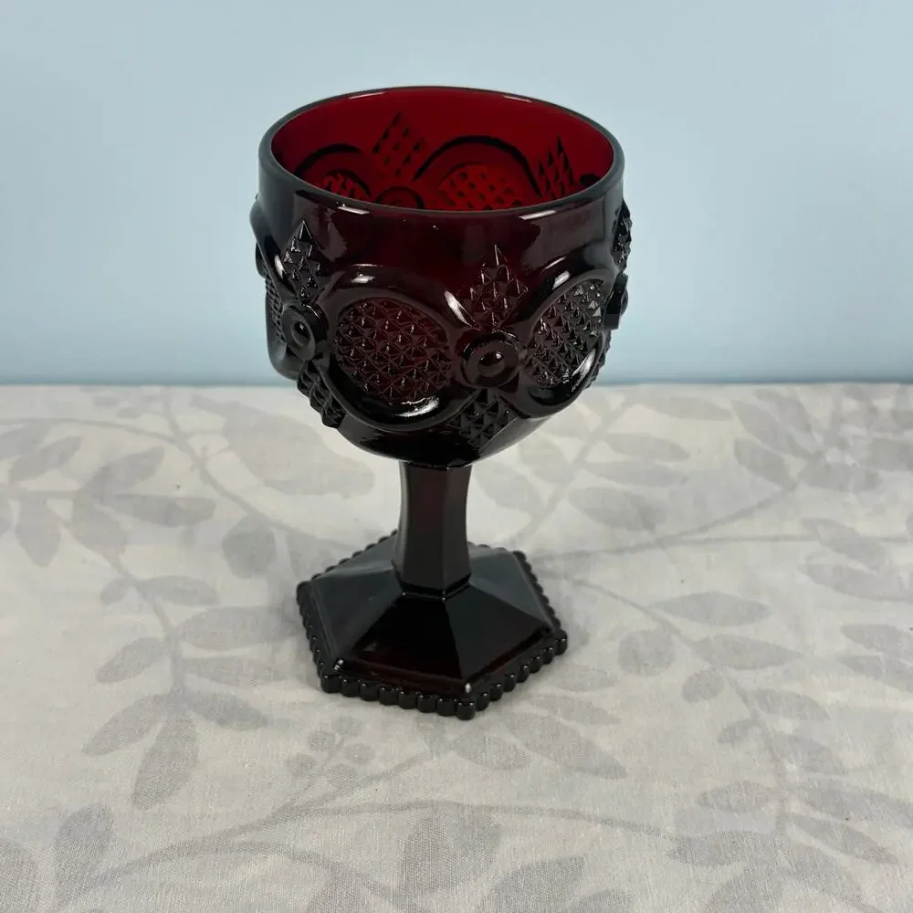 Vintage Avon Cape Cod Ruby Red Footed Goblet Wine Glass 6 Inch